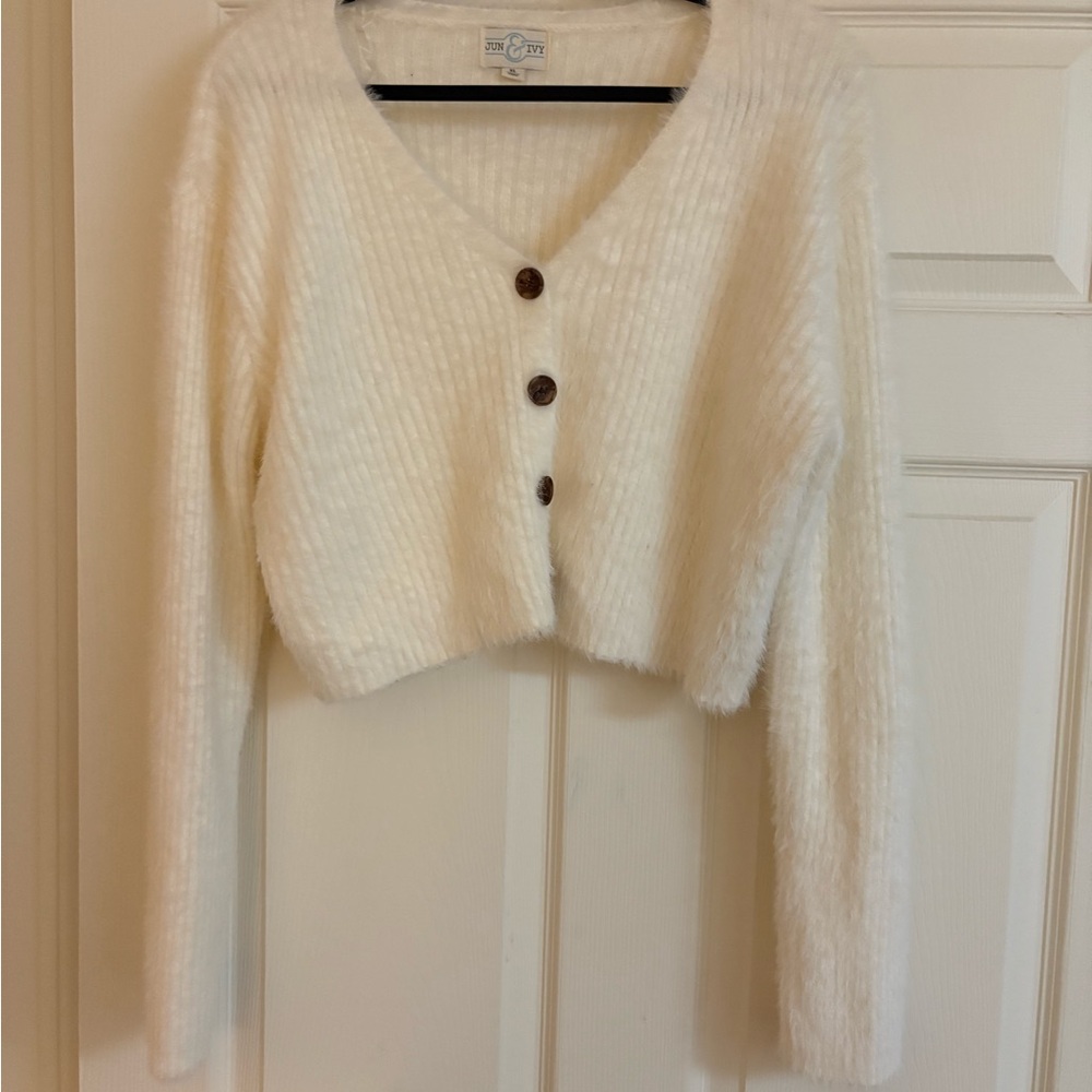 Cozy Eyelash Ivory Button-Up Sweater
